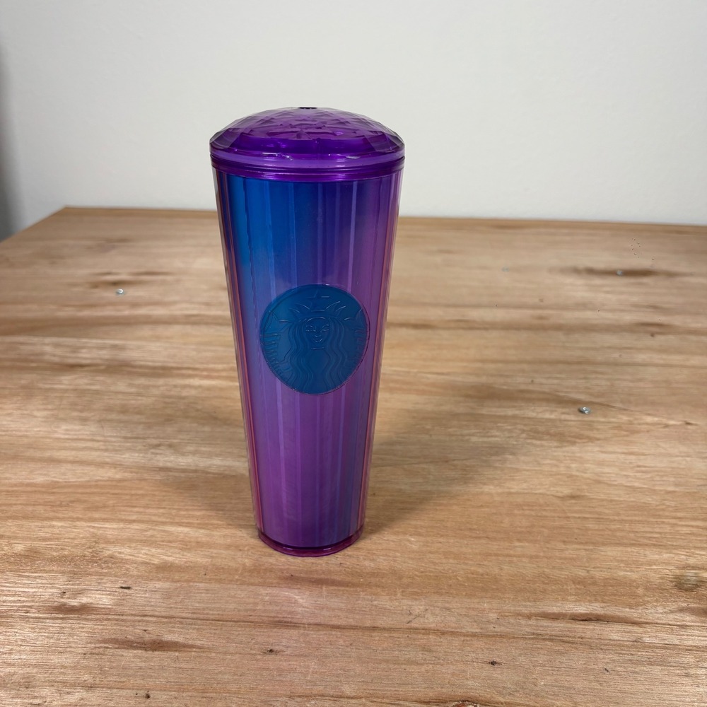 Starbucks Iridescent Purple Blue Pleated Dome Lid Cold Cup Tumbler 24oz